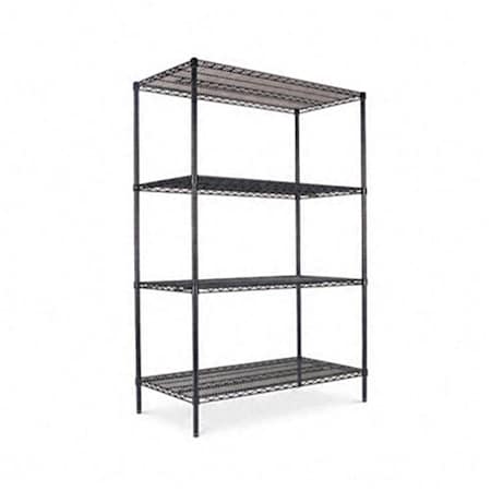 Finefabrics Industrial Wire Shelving Starter Kit 4 Shelves 48w x 24d x 72h Black FI40437